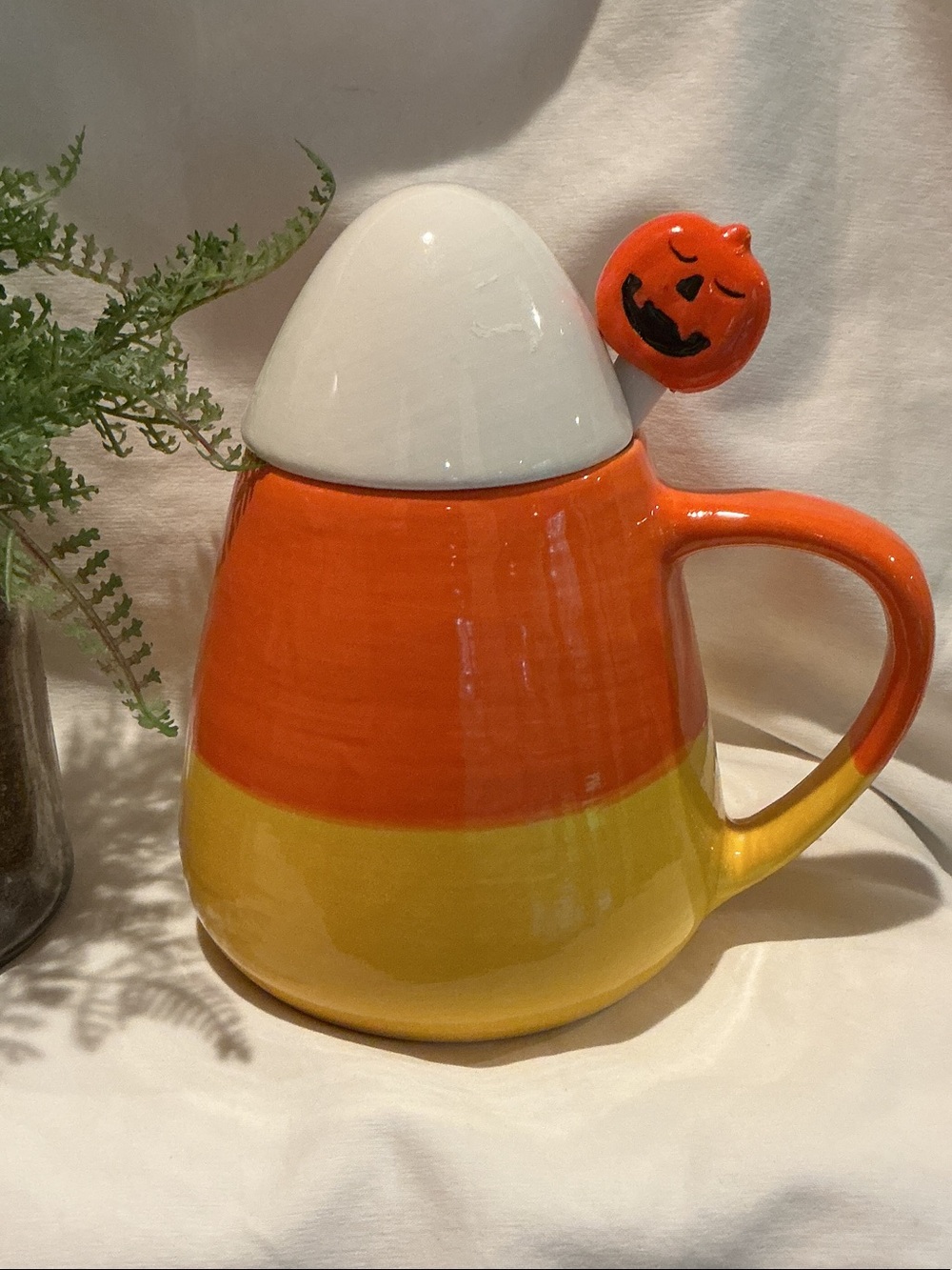 EUC - Mr. Christmas Candy Corn Mug with Pumpkin Spoon